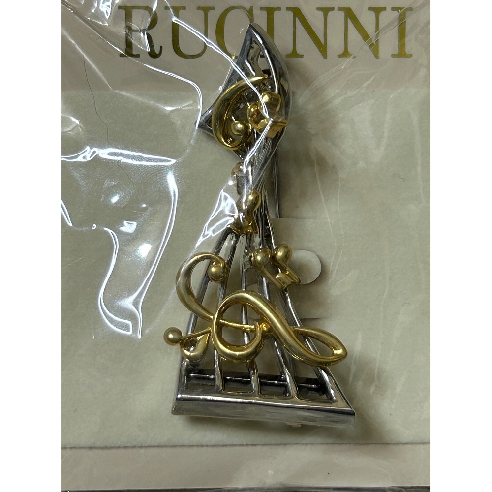 Rucinni Musical Staff Brooch Treble‎ Clef Silver Gold Tone Mixed Metal Pin